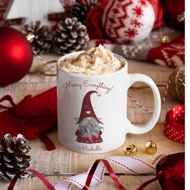 Caneca De Café Bonito Russo Personalizado Elfo Gnomo de Natal (Criador carregado)