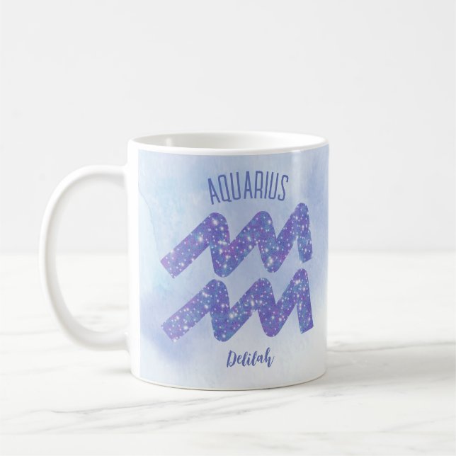 Caneca De Café Bonito Símbolo Astrologico Aquário Roxo Personaliz (Esquerda)