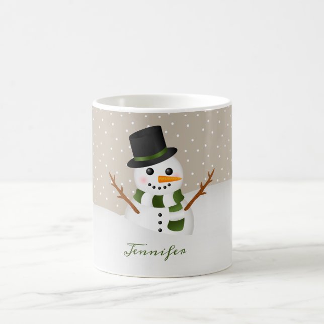 Caneca De Café Bonito Snowman Com Nome Personalizado Natal (Centro)