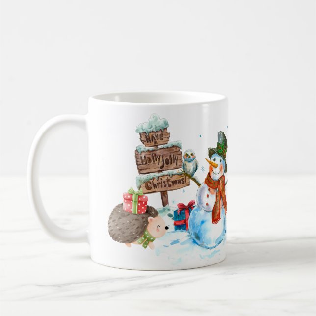 Caneca De Café Bonito Snowman Hedgehog Holly Jolly Natal (Esquerda)