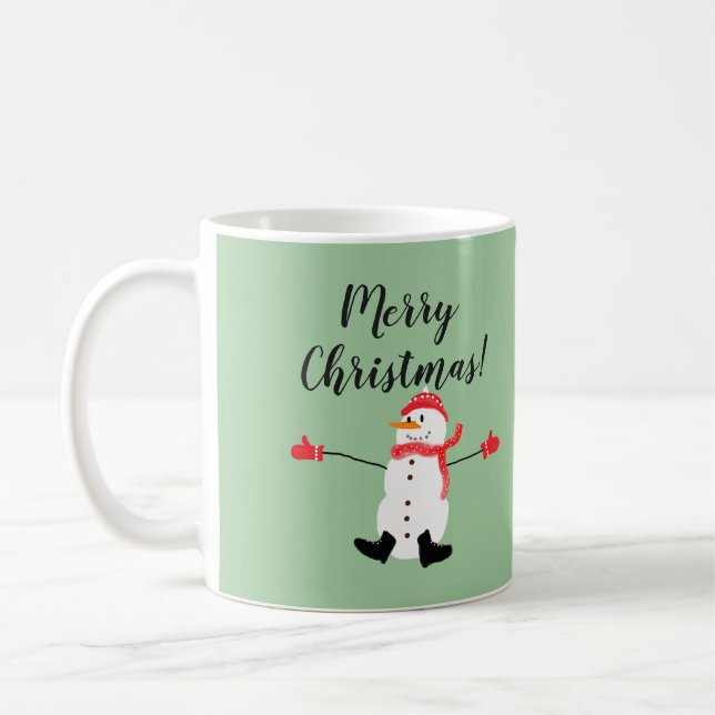 Caneca De Café Bonito Snowman no Sage Green Felry Natal (Esquerda)