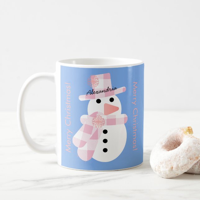 Caneca De Café Bonito Snowman Personalizado Feliz Natal (Com Donut)