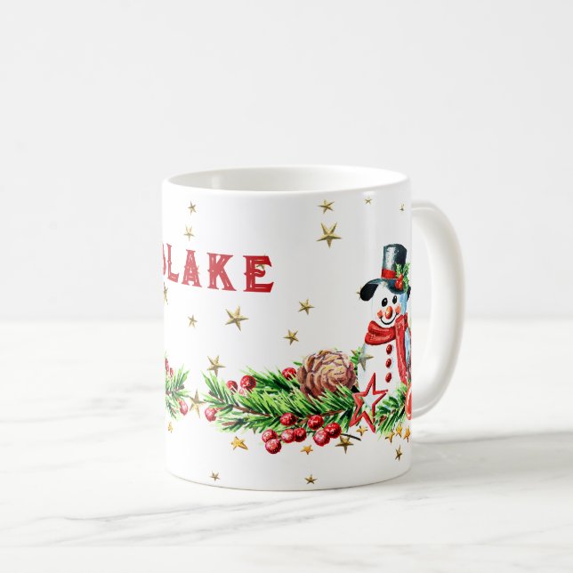 Caneca De Café Bonito Snowman Stars Nome Personalizado Cã de Nata (Frente Esquerda)