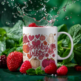 Caneca De Café Bonito Spooky Vibes Corações Design de Abóbora