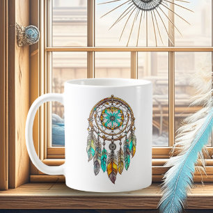 Caneca De Café Bonito Teal e Dreamcatcher Marrom