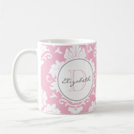 Caneca De Café Bonito Tinta Rosa Vintage Damask Monogramed Mug