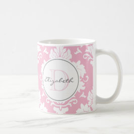 Caneca De Café Bonito Tinta Rosa Vintage Damask Monogramed Mug