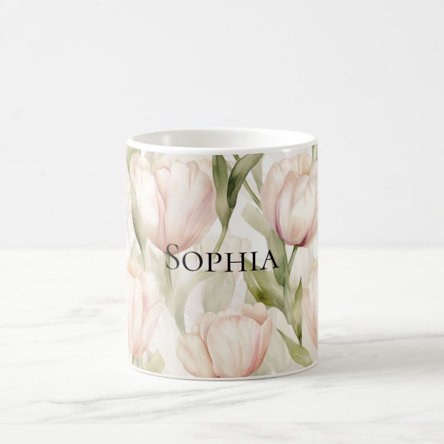 Caneca De Café Bonito Tulipas de Creme Rosa Tintos Florais (Centro)