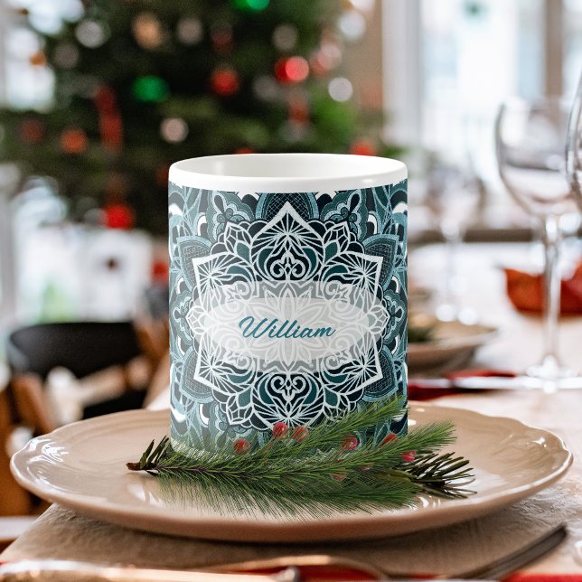 Caneca De Café Bonito Turquoise Mandala Mug (Criador carregado)