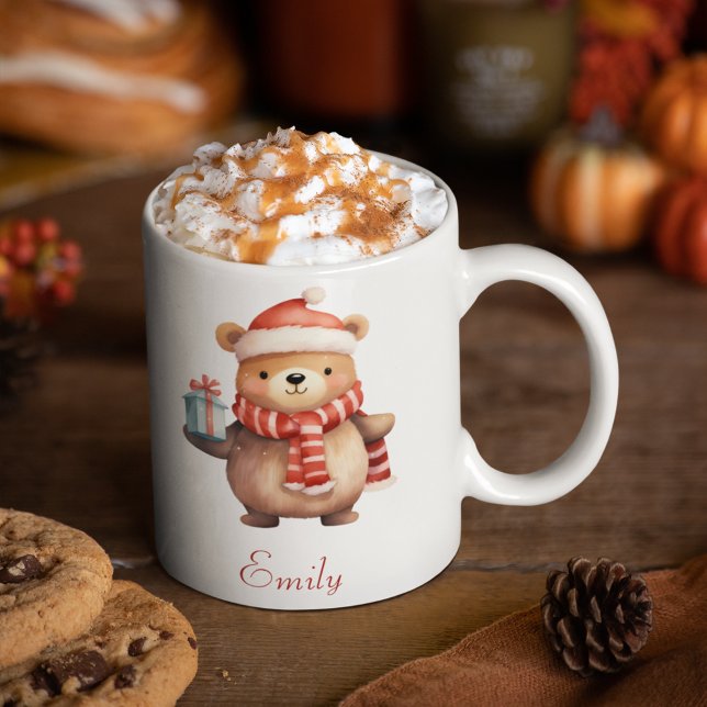 Caneca De Café Bonito Urso de Natal Personalizado (Little Bear Christmas Personalized Kid's Mug)
