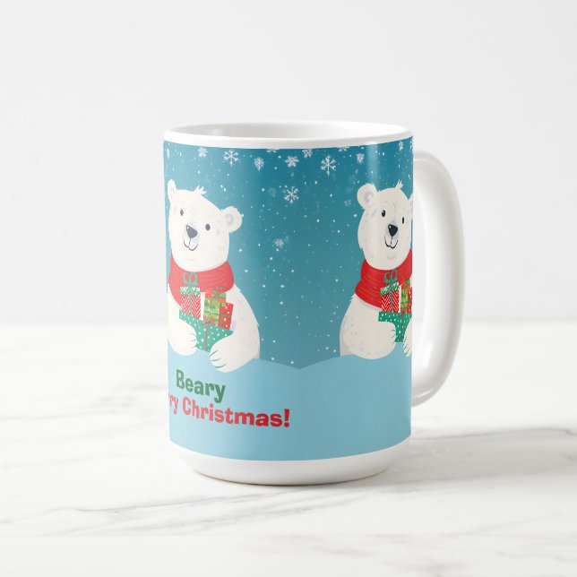 Caneca De Café Bonito Urso Polar Oferece e Reproduz Mensagem de N (Frente Esquerda)