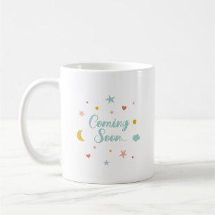 Caneca De Café Bonito Vindo em Breve com lua, estrelas, corações,