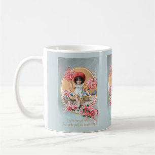 Caneca De Café Bonito Vintage Girl com Namorados cor-de-rosa