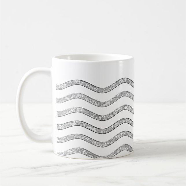 Caneca De Café Bonito Waves prata + seu backgr, texto e ideias (Esquerda)