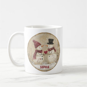 Caneca De Café Bonito Winter Snowman Heart Add Name