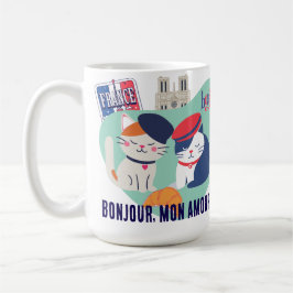 Caneca De Café Bonjour Mon Amour | French Culture Cats Gift