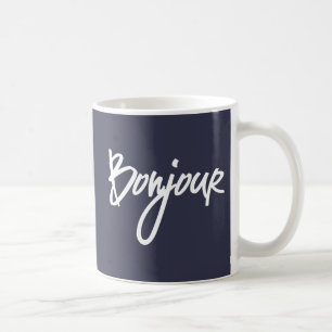 Caneca De Café Bonjour Script (Branco) para Amantes da França