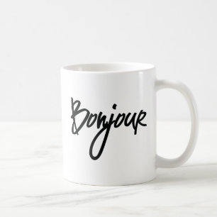 Caneca De Café Bonjour Script (Preto) para Amantes de Café da Fr