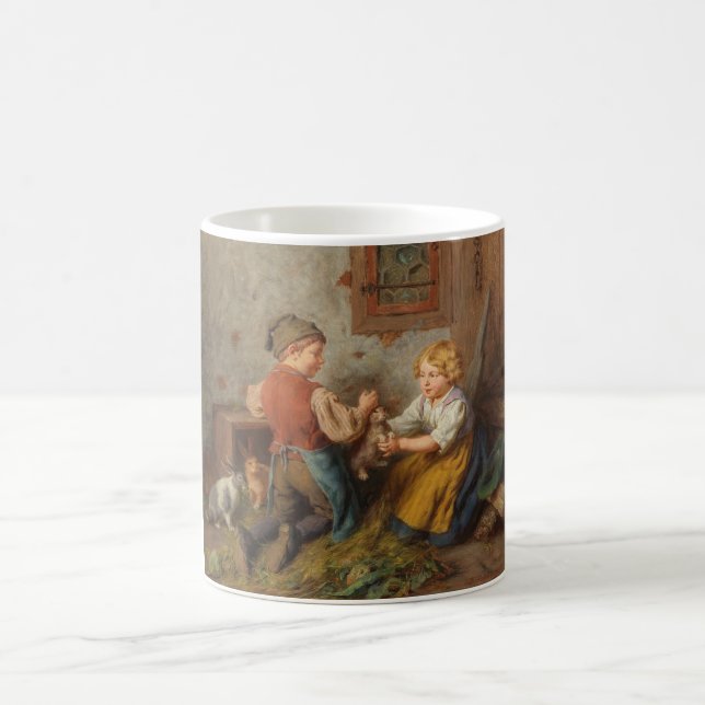 Caneca De Café Bons Amigos (Jovens Brincando Com Coelho De Pet) (Centro)