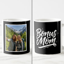 Caneca De Café Bonus Mom Brush Script 1 Custom Photo Black White