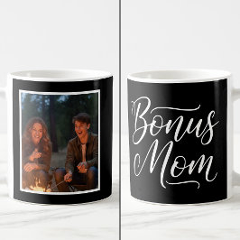 Caneca De Café Bonus Mom Elegant Cursive 1 Custom Photo Black