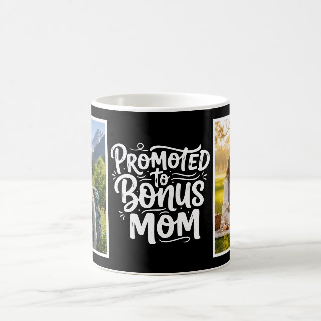 Caneca De Café Bonus Mom Promoted Brush Script Two Photo Black (Centro)
