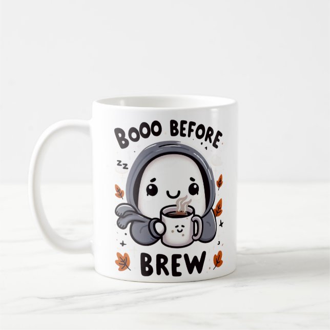 Caneca De Café Boo Before Brew Ghost Coffee Funny Halloween (Esquerda)