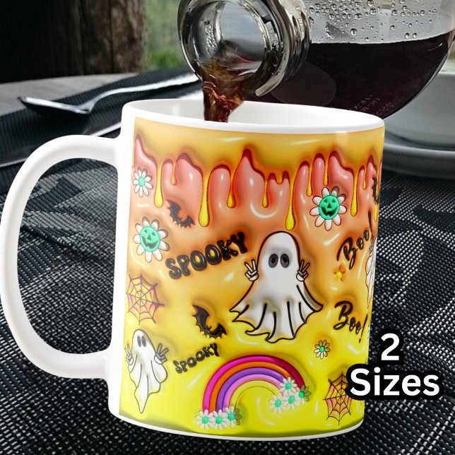 Caneca De Café Boo! Efeito 3D assustador Fantasmas Amarelas do Ar (Criador carregado)
