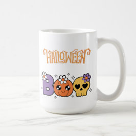 Caneca De Café Boo engraçado Halloween Branco & laranja