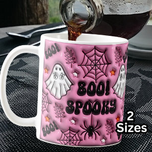 Caneca De Café Boo Rosa! Spider Web Ghost de Efeito 3D Spooky