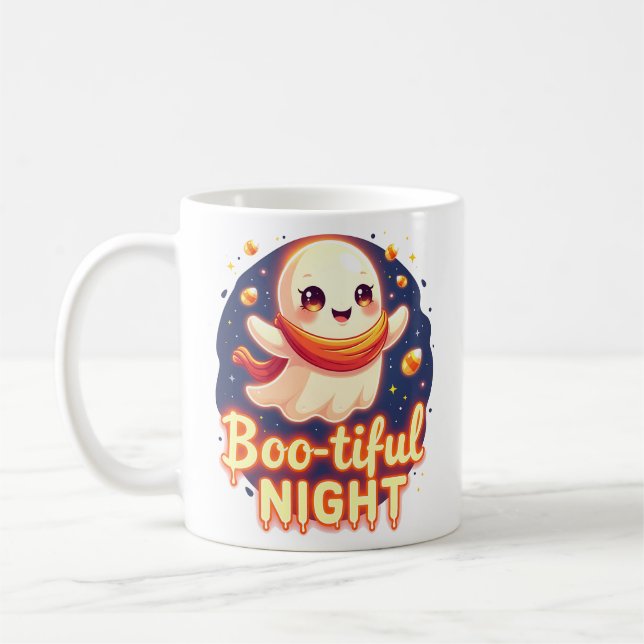 Caneca De Café Boo-tiful Night Cute Halloween Ghost Mug (Esquerda)