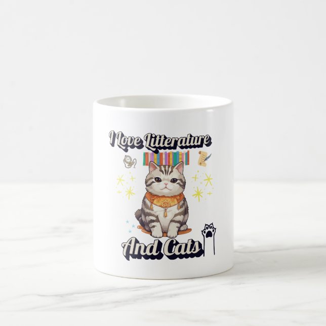 Caneca De Café Bookie e Whiskered:Eu adoro literatura e gatos mug (Centro)