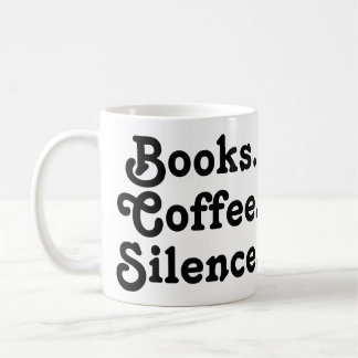 Caneca De Café “Books. Coffee. Silence." | Minimalist 