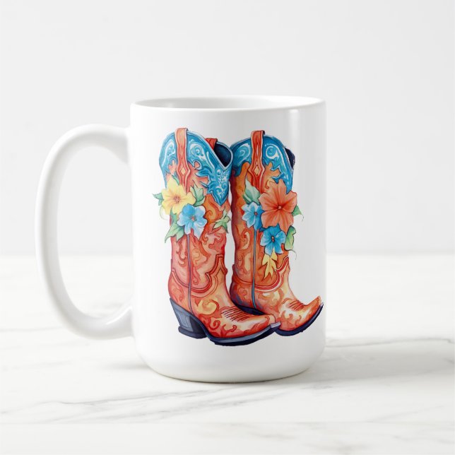 Caneca De Café Boot Floral Design 15 oz Classic Mug (Esquerda)