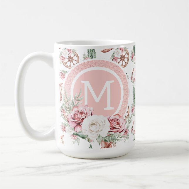 Caneca De Café Boots & Blooms: Personalizado Elegante Chic Ociden (Esquerda)