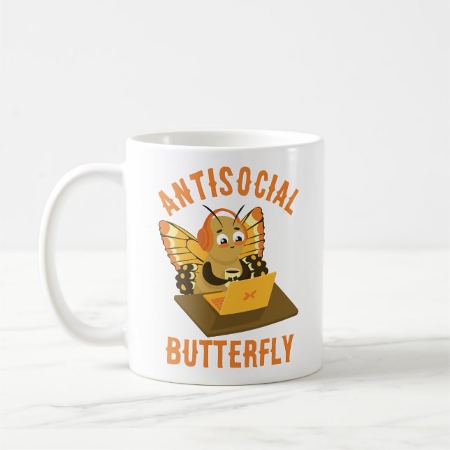 Caneca De Café Borboleta Antissocial Engraçada Introduzida (Esquerda)