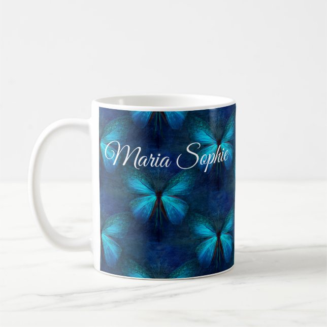 Caneca De Café Borboleta Azul de Alegria e Sorte (Esquerda)