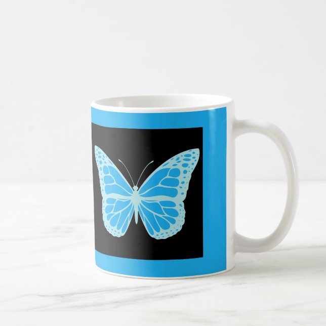 Caneca De Café Borboleta Azul Elegante Fundo Preto (Direita)
