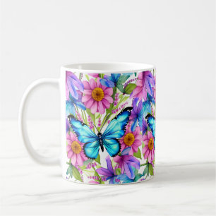 Caneca De Café Borboleta Azul em Campo de Flores