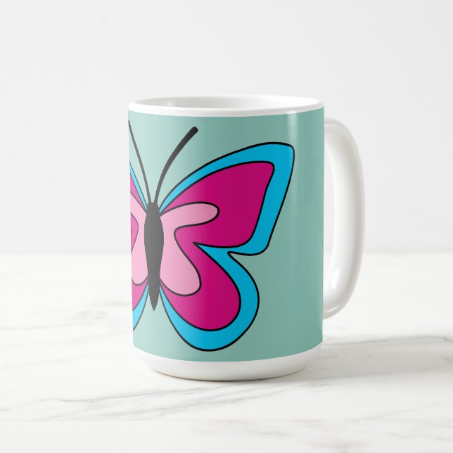 Caneca De Café Borboleta Azul Magenta Rosa (Frente Esquerda)