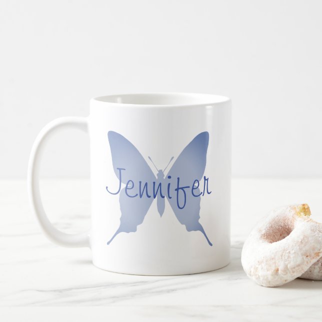 Caneca De Café Borboleta Azul Ombre Personalizada (Com Donut)