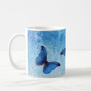 Caneca De Café Borboleta azul-romântica branca e azul-escura