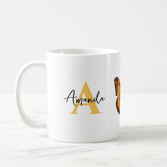 Caneca De Café Borboleta-borboleta de nome marrom e preto (Esquerda)