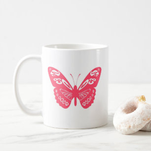 Caneca De Café Borboleta Branca Personalizada Rosa Quente