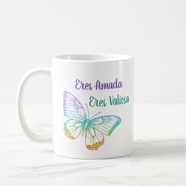 Caneca De Café Borboleta-branca-verde colorida, cristã (Esquerda)