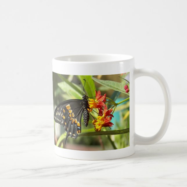 Caneca De Café Borboleta-cauda-vermelha preta#2 mug (Direita)