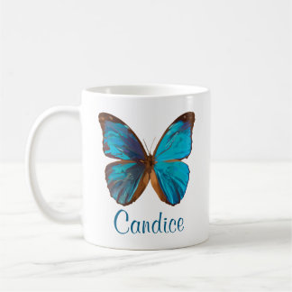 Caneca De Café Borboleta colorida azul tropical e gema turquesa