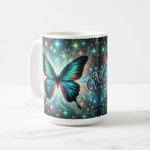 Caneca De Café Borboleta com brilho galáctico e estrelas espumant