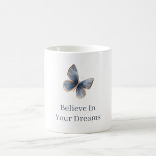 Caneca De Café Borboleta Creme Azul Branco  