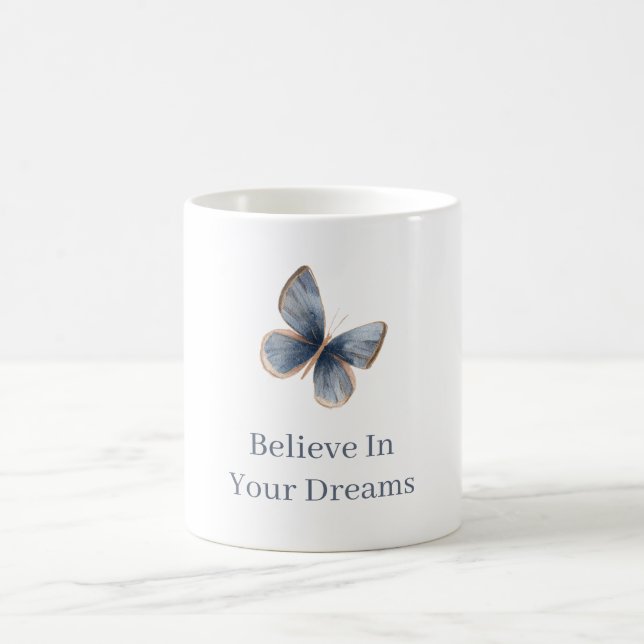 Caneca De Café Borboleta Creme Azul Branco   (Centro)